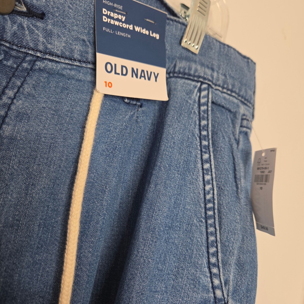 Old Navy High Rise Drapey Drawcord Wide Leg Denim Blue Jeans Size 10 NWT - Picture 3 of 6